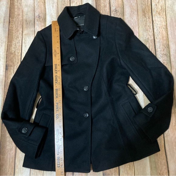 Banana Republic Black Melton Lined Wool Short Trench Coat Size 2 Missing Belt - Picture 8 of 9